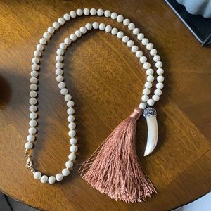 Beaded Fringe Necklace with Crystal Horn Accent